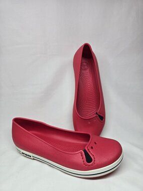 Crocs Crocband Womens Flats Slip Ons Loafers Size 8 Red w/black & white trim